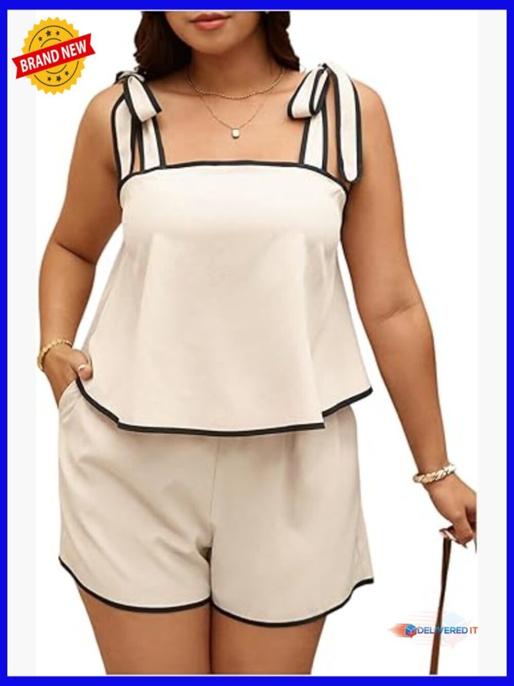 Plus Size 2 Piece Lounge Set Tie Shoulder Tank and Shorts Summer Outfits